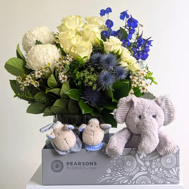 New baby flowers and teddy on sale
